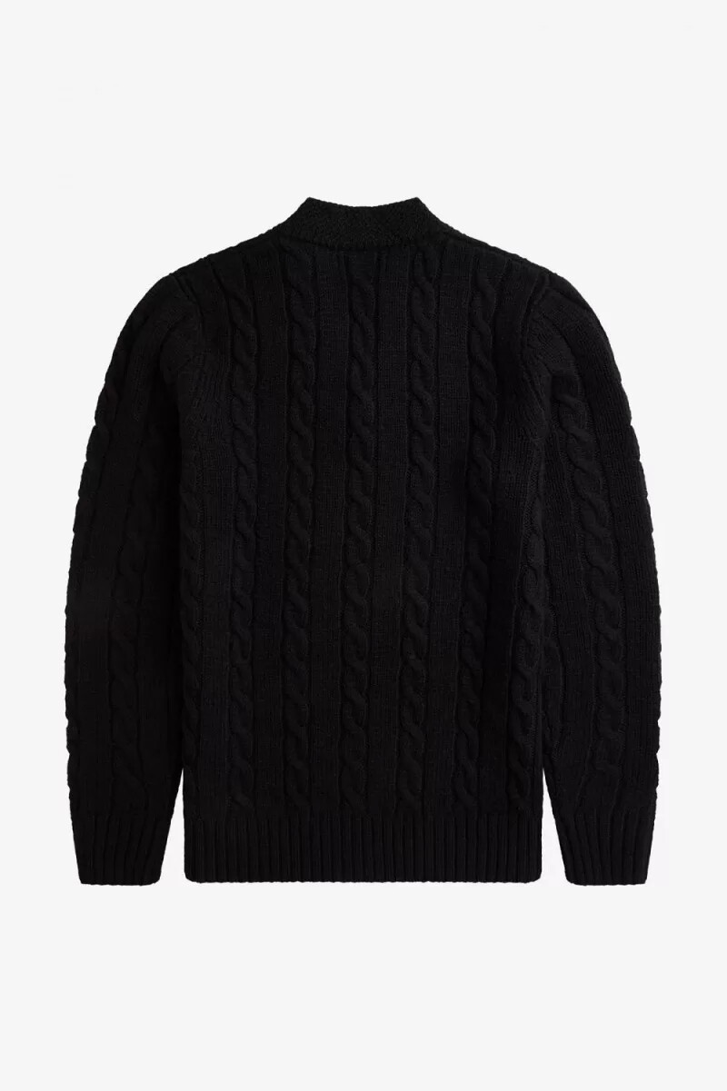 jersey fred perry de punto trenzado con cuello en v para hombre color negro