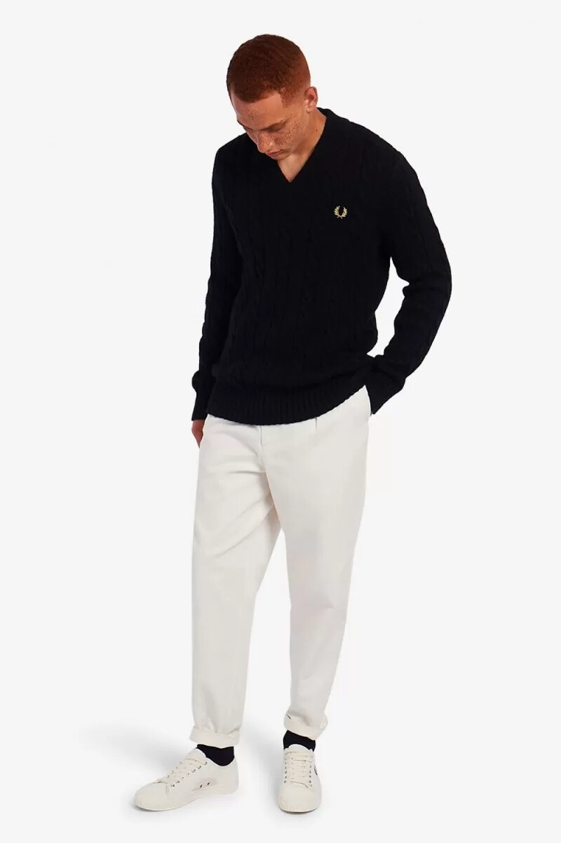 jersey fred perry de punto trenzado con cuello en v para hombre color negro