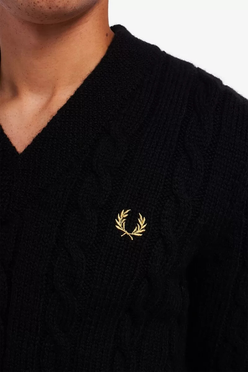 jersey fred perry de punto trenzado con cuello en v para hombre color negro