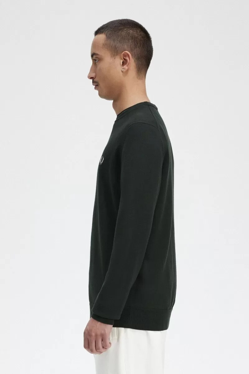 jersey clásico de cuello redondo fred perry para hombre en verde noche