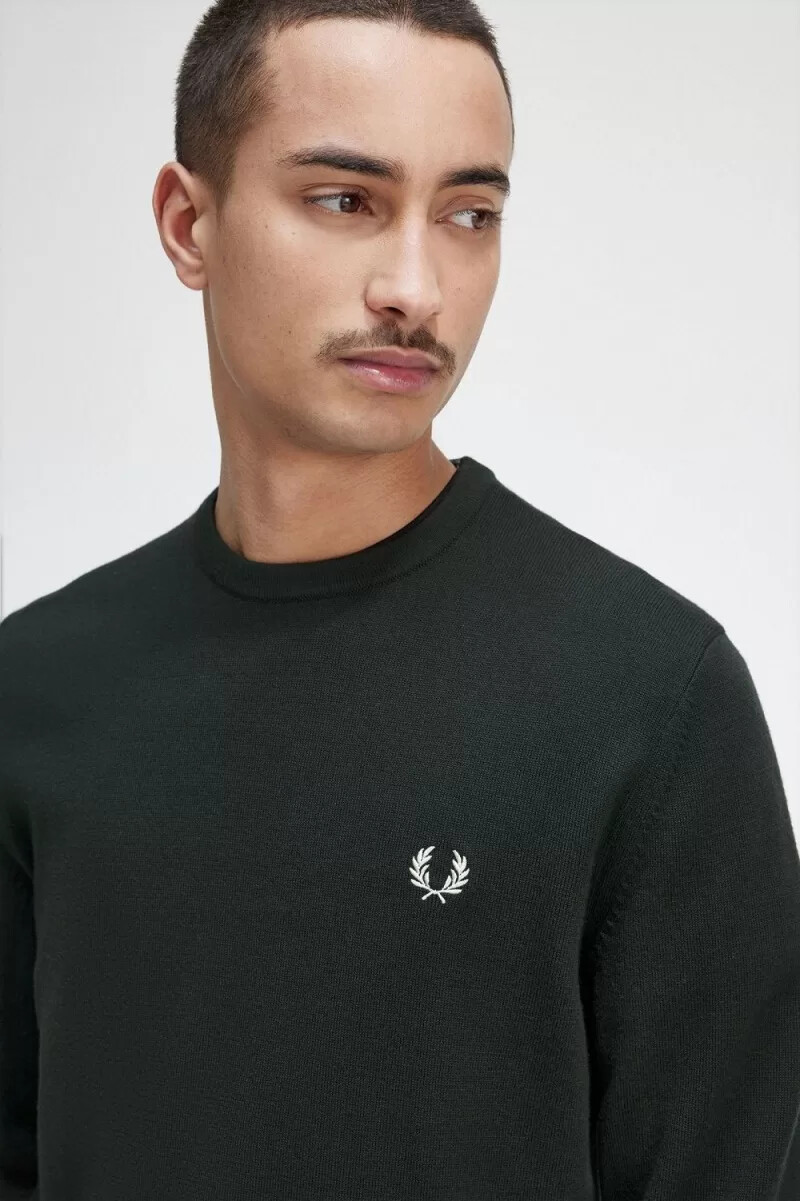 jersey clásico de cuello redondo fred perry para hombre en verde noche