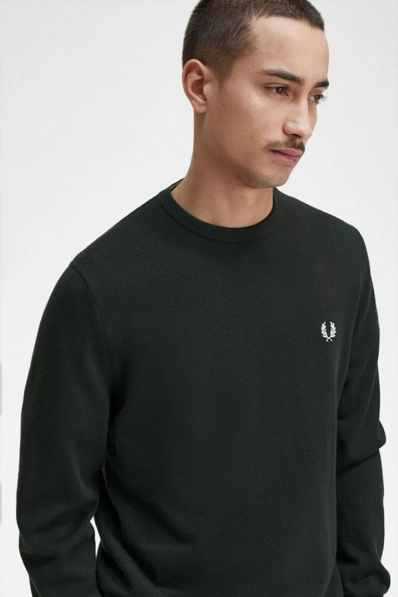 jersey clásico de cuello redondo fred perry para hombre en verde noche
