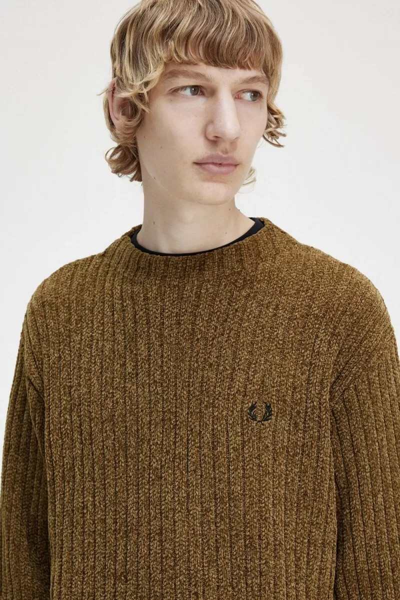 jersey fred perry chenille rib para hombre color marrón