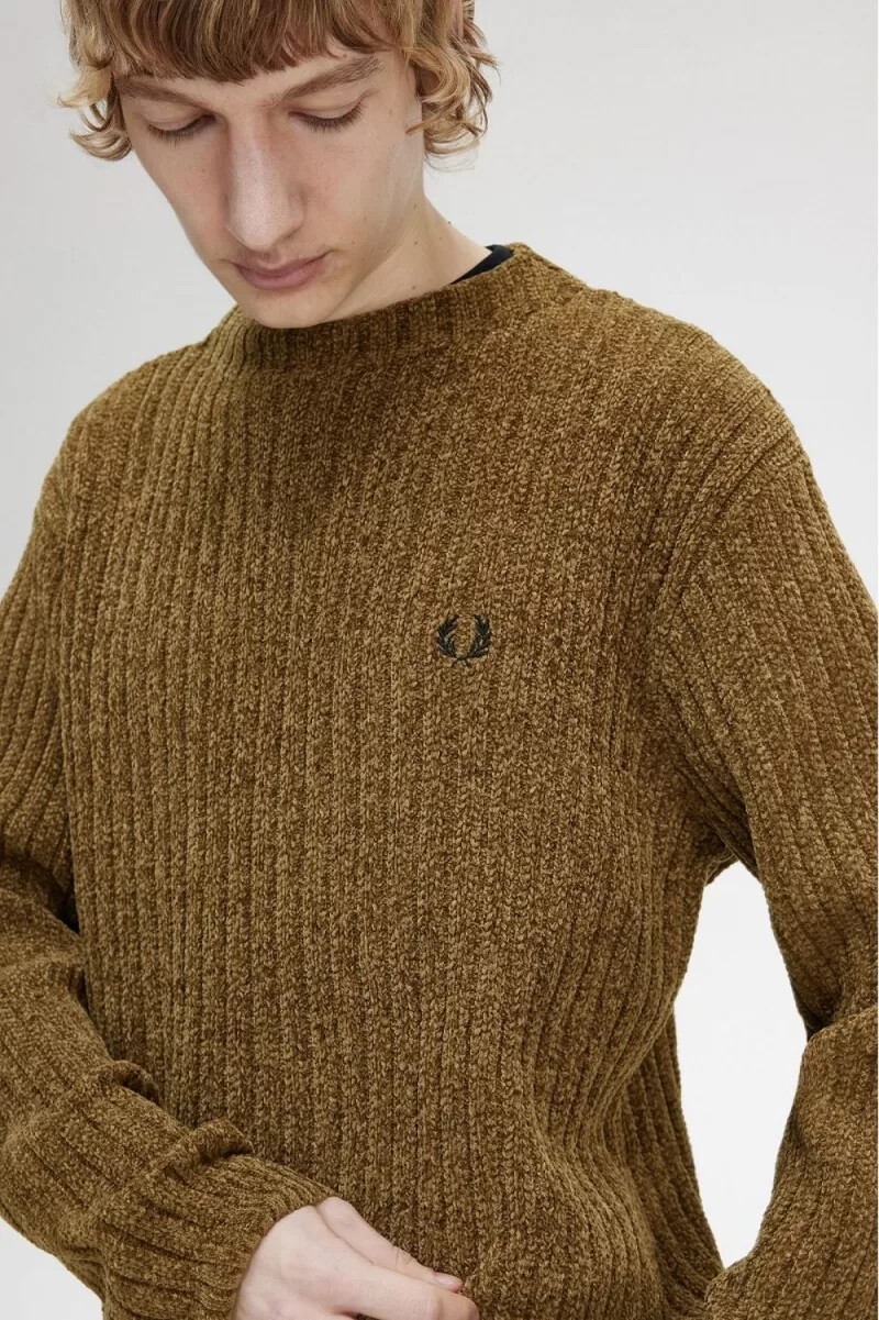 jersey fred perry chenille rib para hombre color marrón