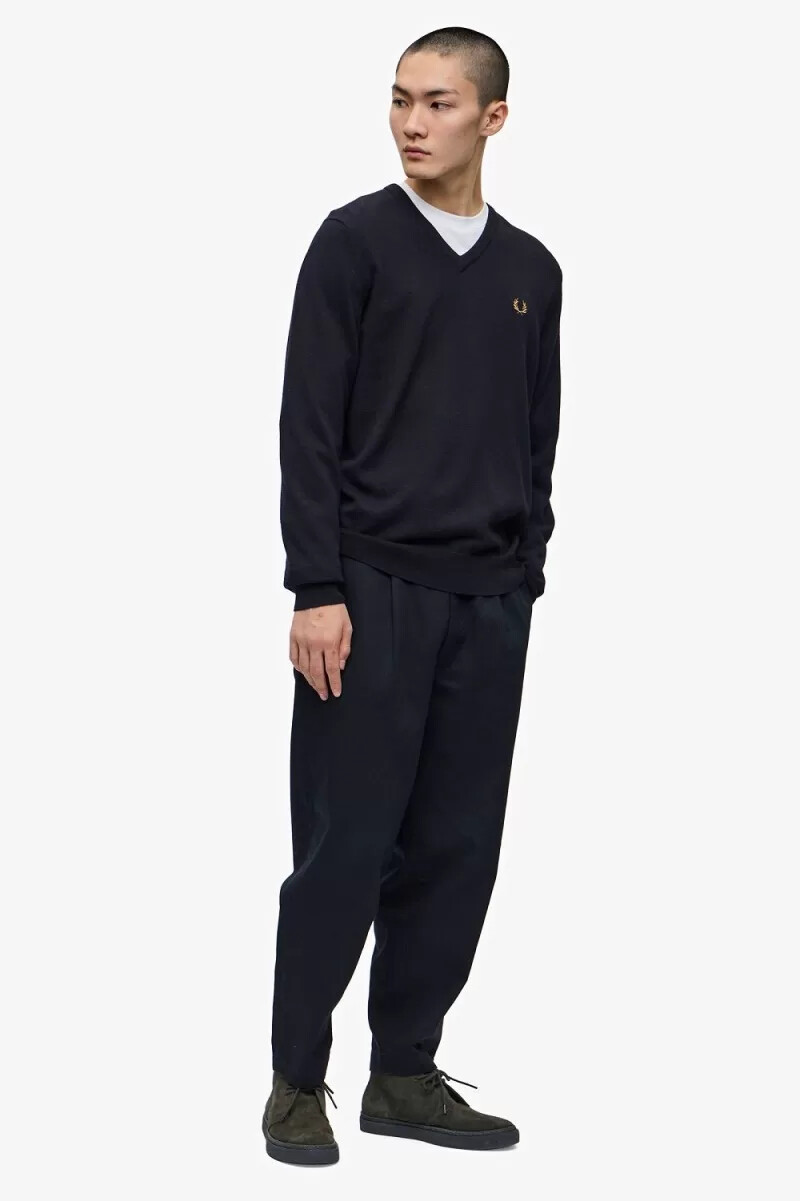 jersey clásico fred perry con cuello en v para hombre azul marino