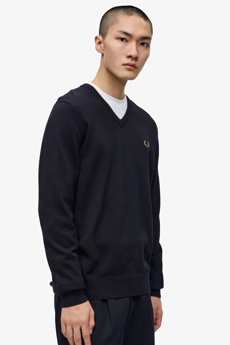 jersey clásico fred perry con cuello en v para hombre azul marino