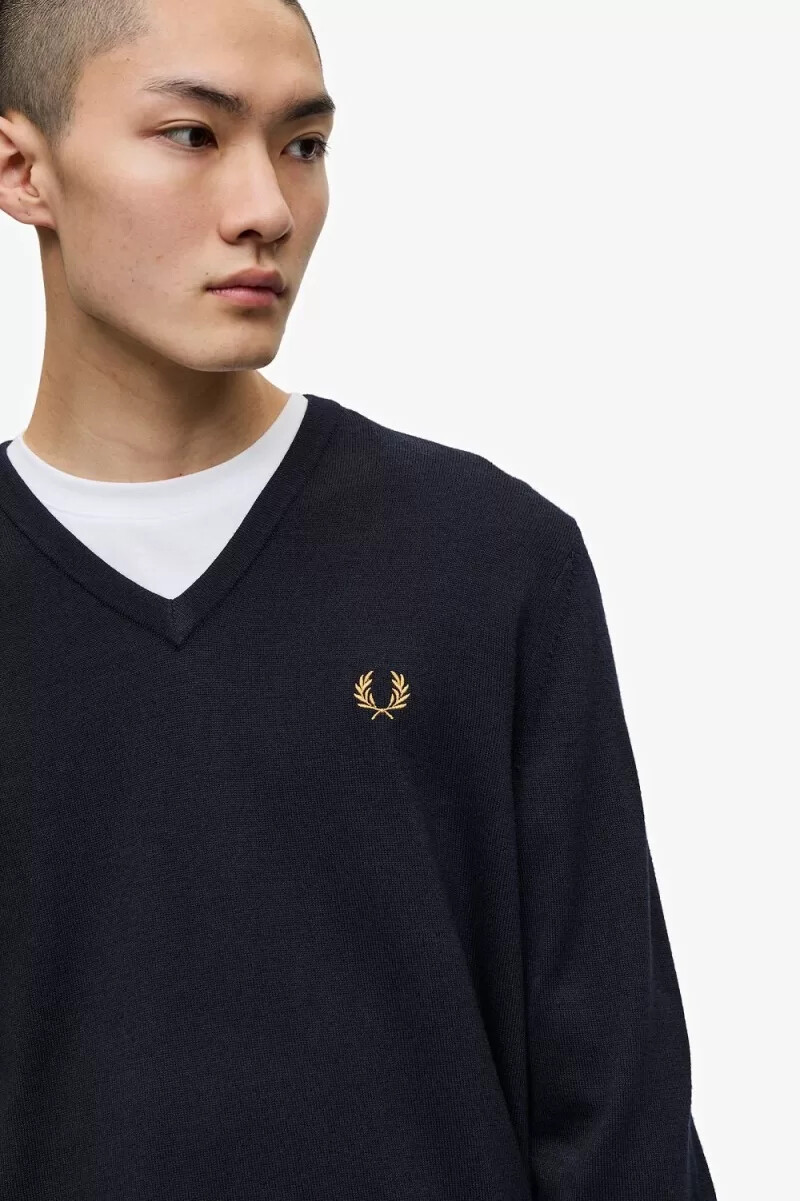 jersey clásico fred perry con cuello en v para hombre azul marino