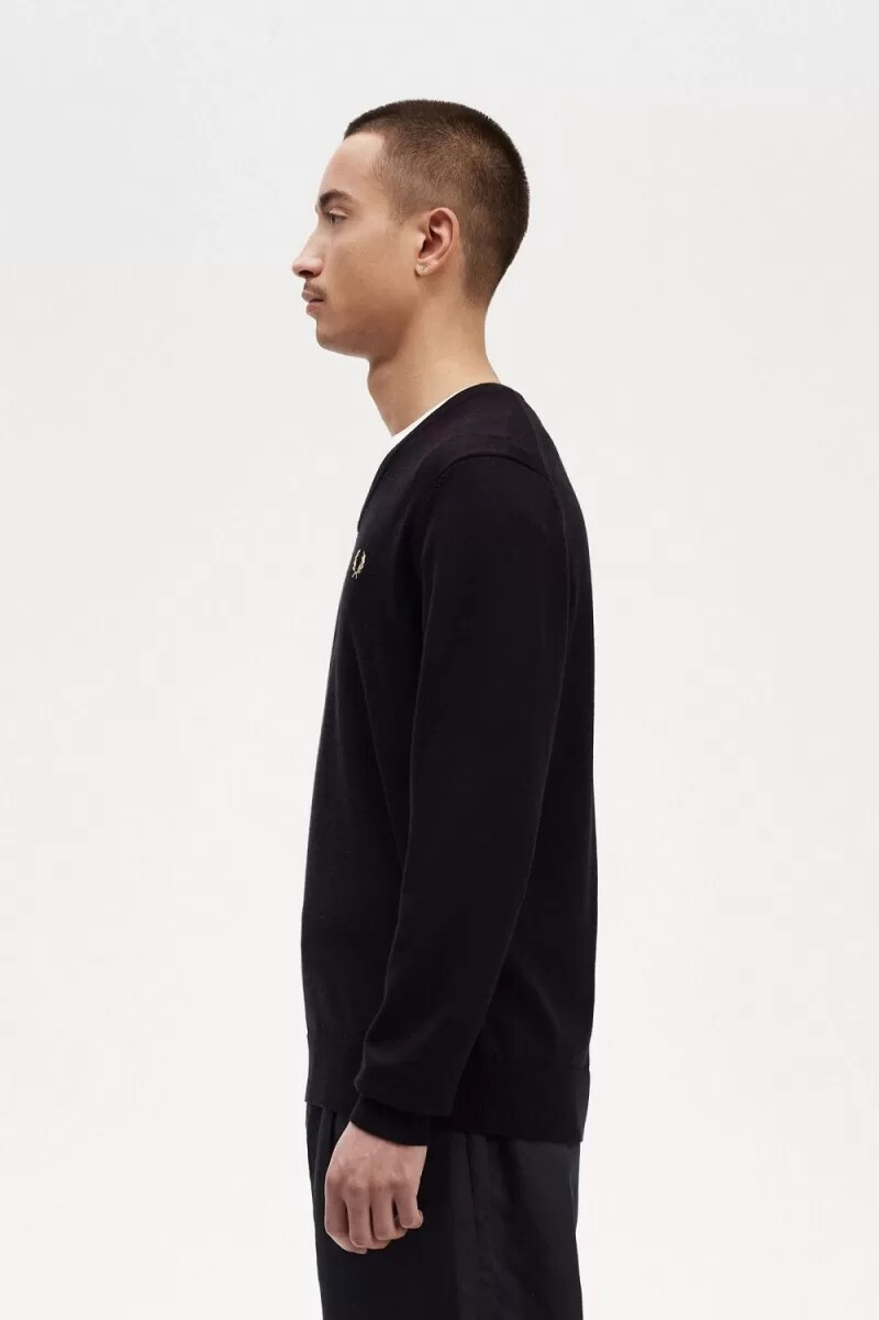 jersey clásico fred perry con cuello en v para hombre color negro