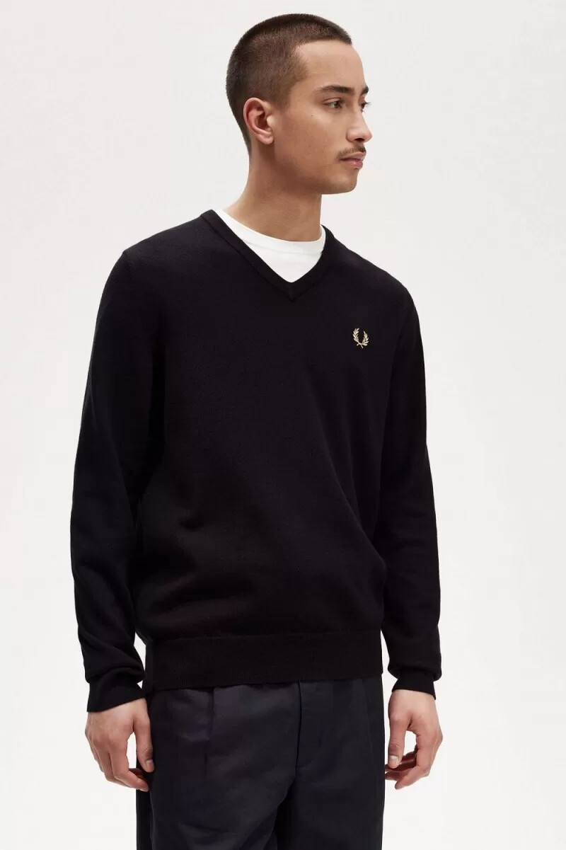 jersey clásico fred perry con cuello en v para hombre color negro