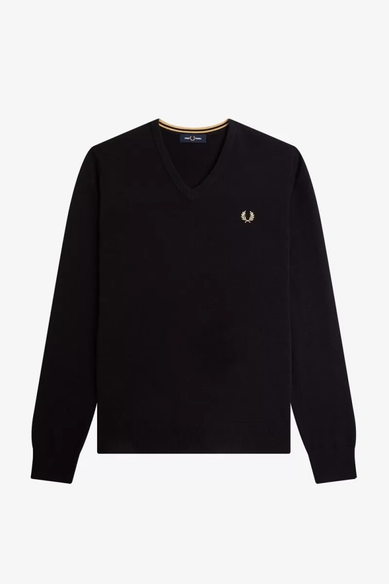 jersey clásico fred perry con cuello en v para hombre color negro