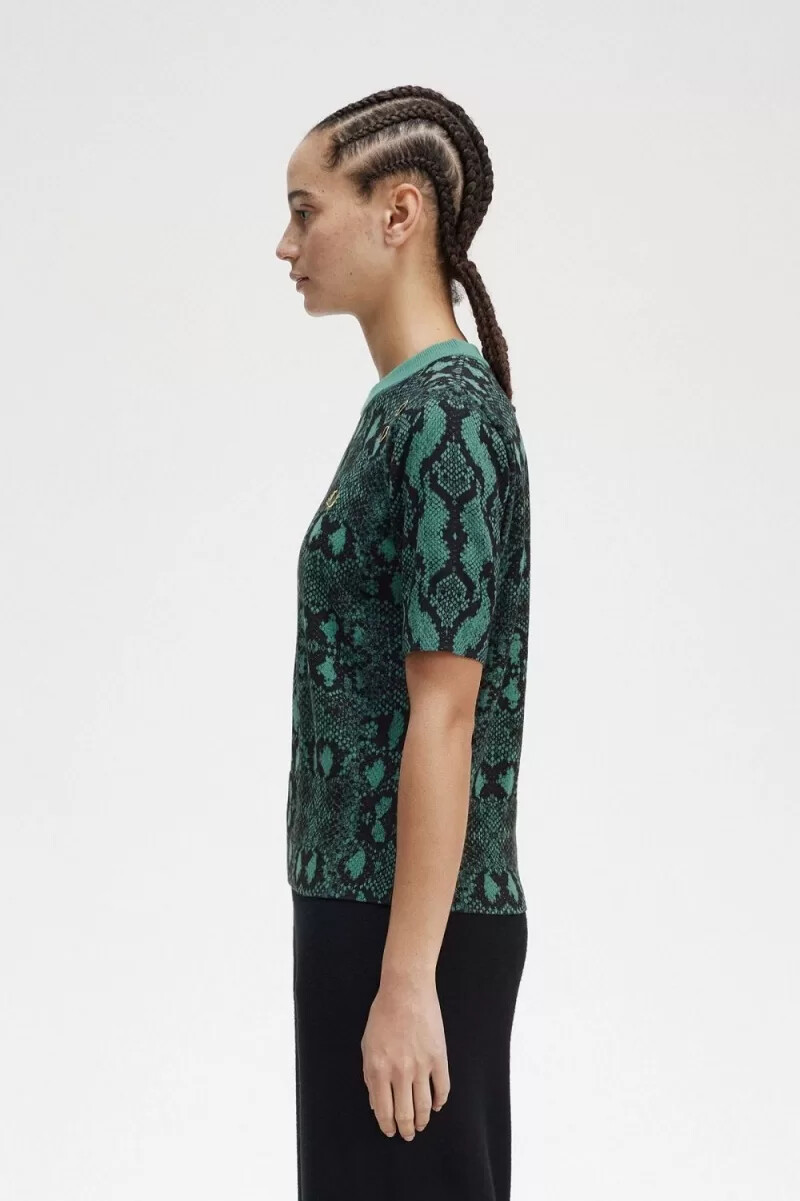 jersey fred perry con estampado de serpiente para mujer en color menta intenso