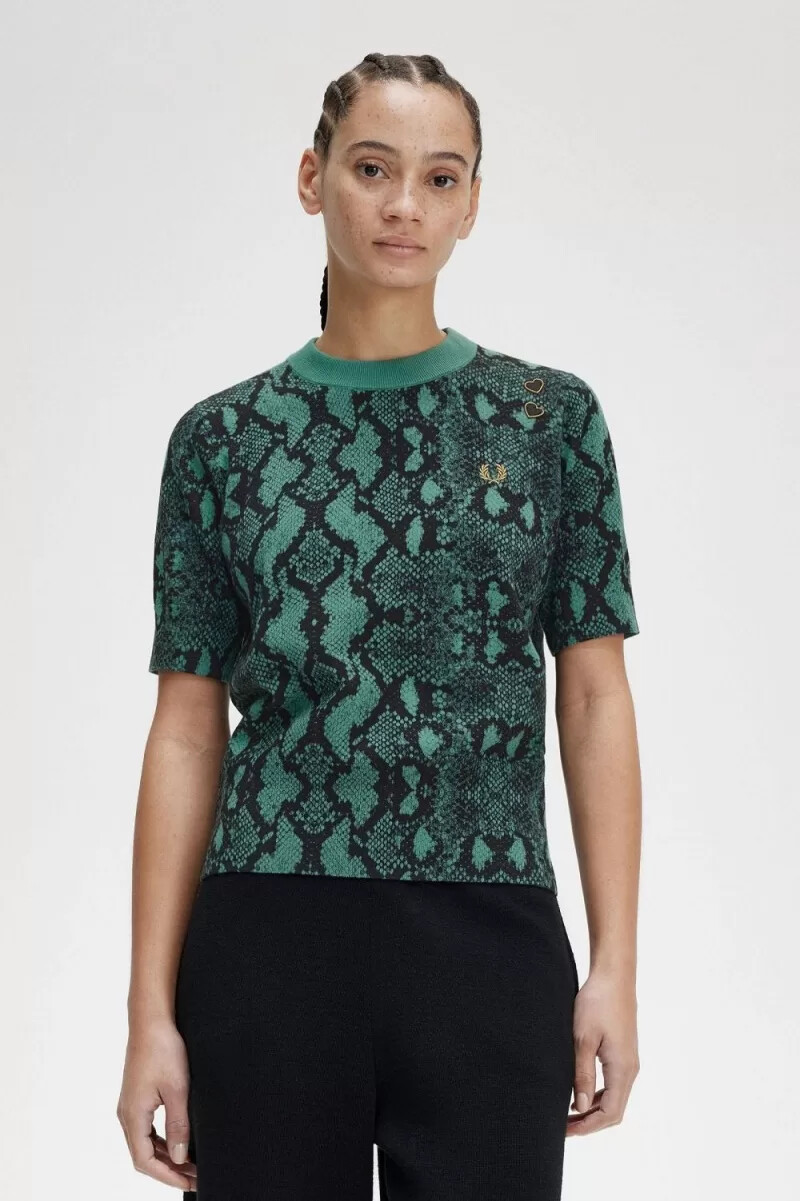 jersey fred perry con estampado de serpiente para mujer en color menta intenso