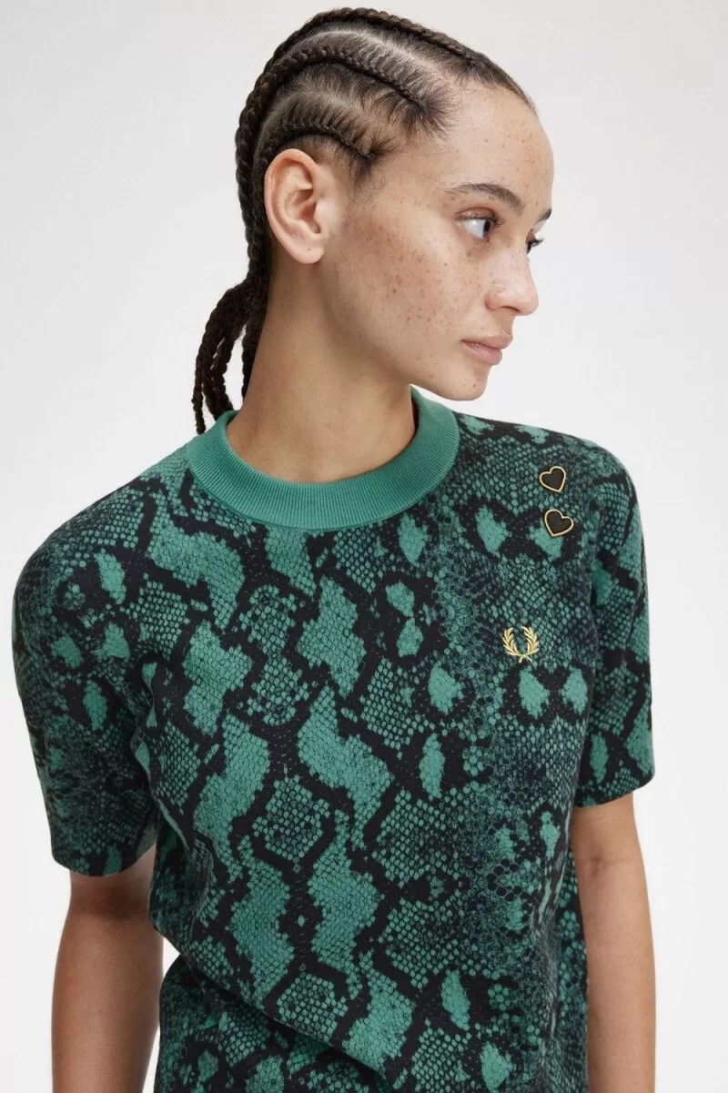 jersey fred perry con estampado de serpiente para mujer en color menta intenso