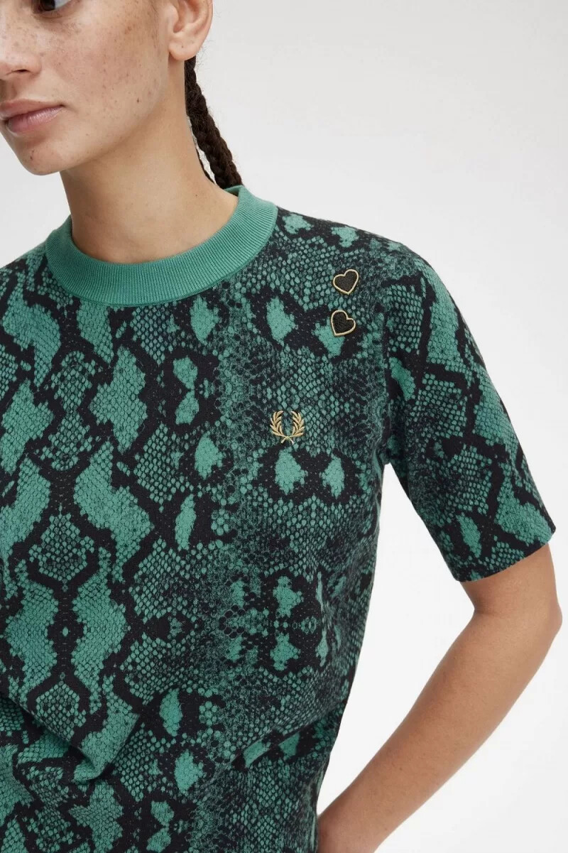 jersey fred perry con estampado de serpiente para mujer en color menta intenso