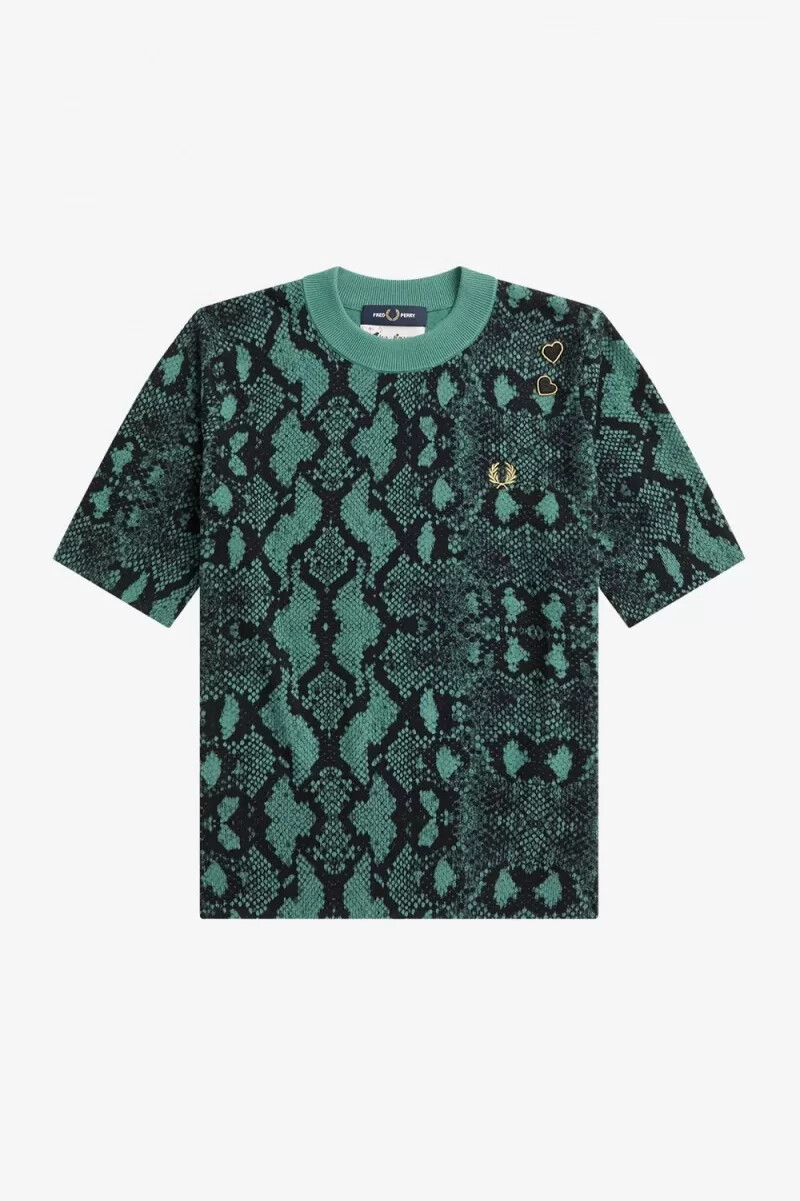 jersey fred perry con estampado de serpiente para mujer en color menta intenso