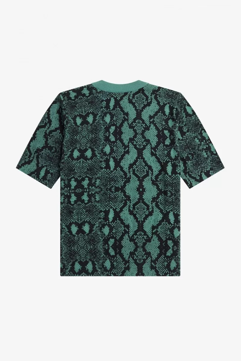 jersey fred perry con estampado de serpiente para mujer en color menta intenso