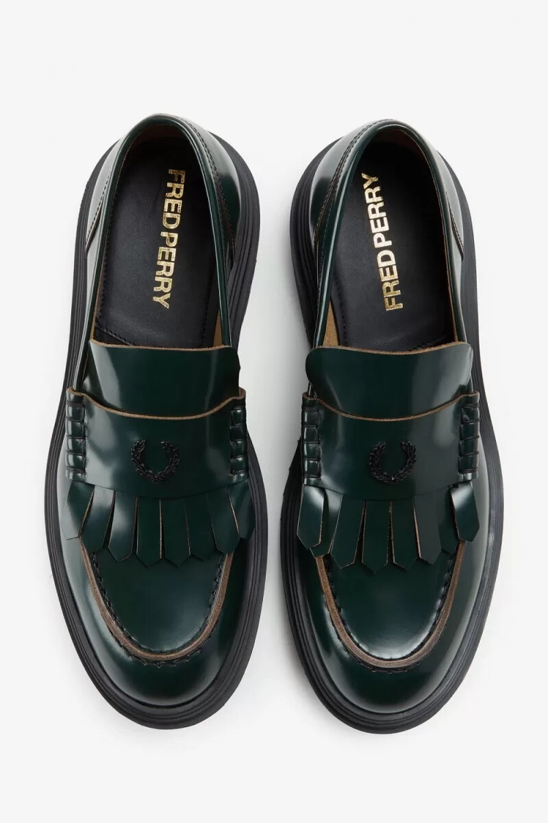 mocasines fred perry para hombre color verde noche