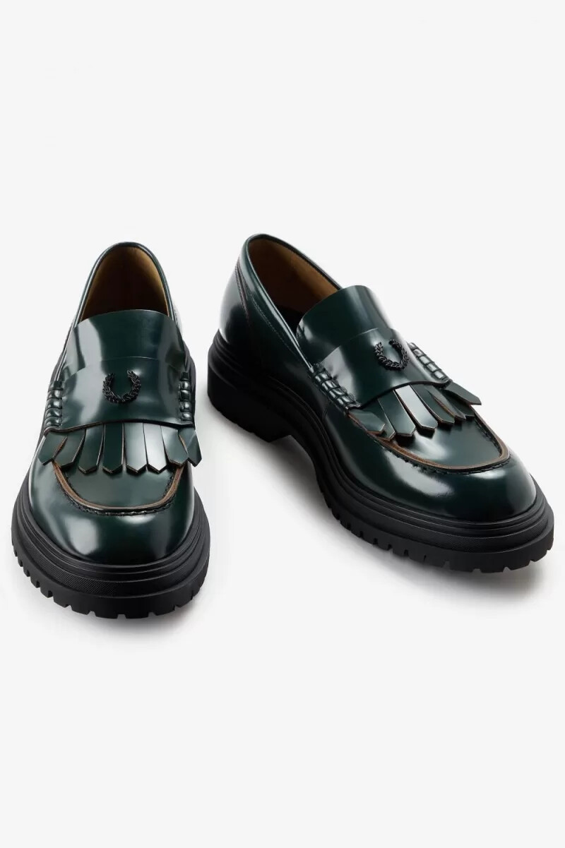 mocasines fred perry para hombre color verde noche