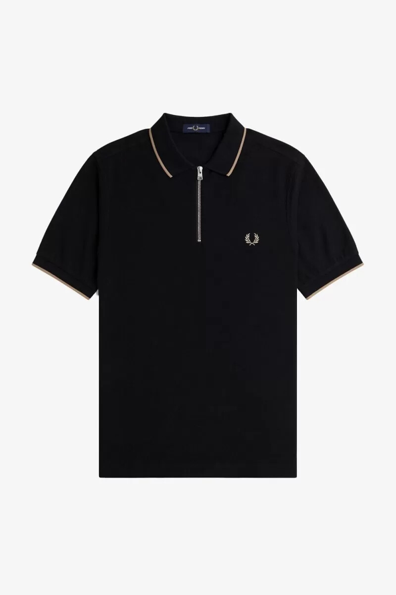 polo fred perry de crepé piqué con cuello con cremallera para hombre color negro