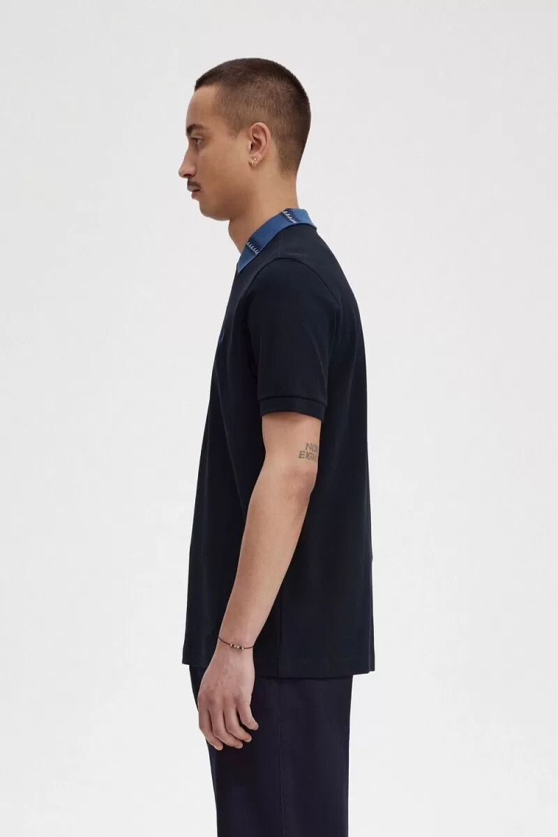 polo fred perry con cuello gráfico para hombre azul marino