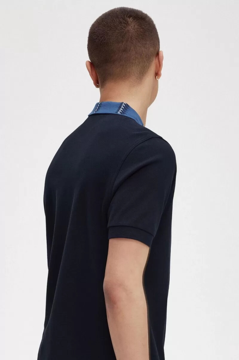 polo fred perry con cuello gráfico para hombre azul marino