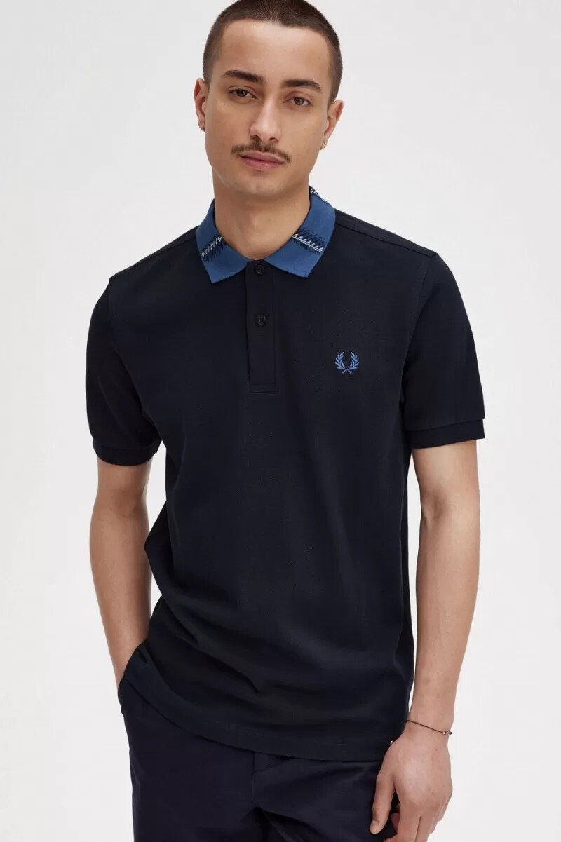 polo fred perry con cuello gráfico para hombre azul marino