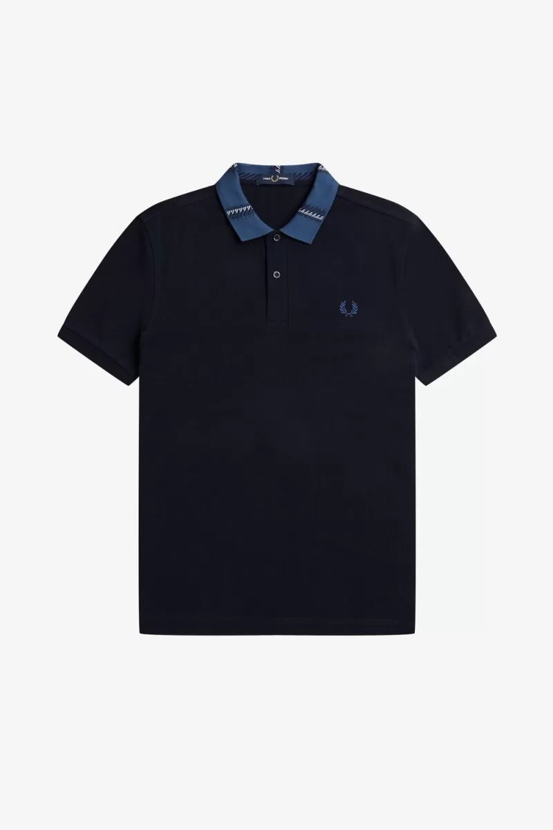 polo fred perry con cuello gráfico para hombre azul marino