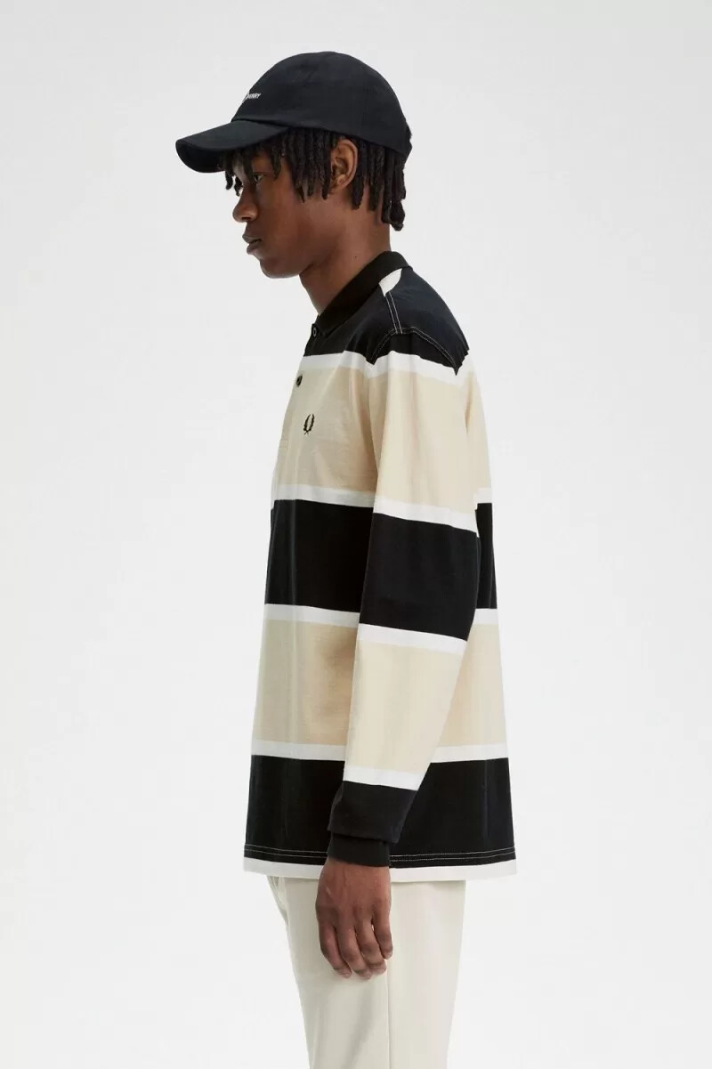 polo fred perry relaxed stripe para hombre color avena