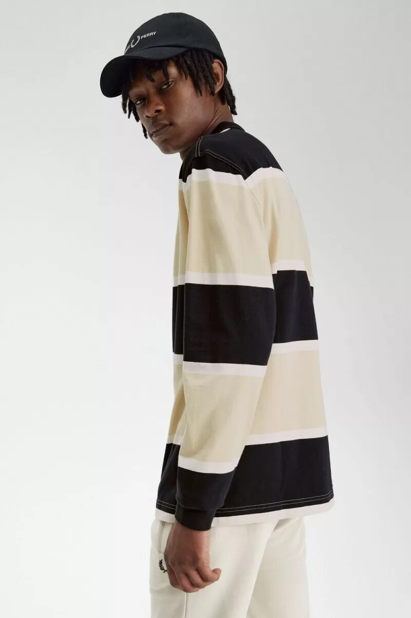 polo fred perry relaxed stripe para hombre color avena