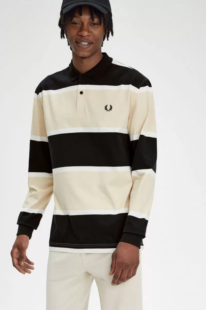 polo fred perry relaxed stripe para hombre color avena