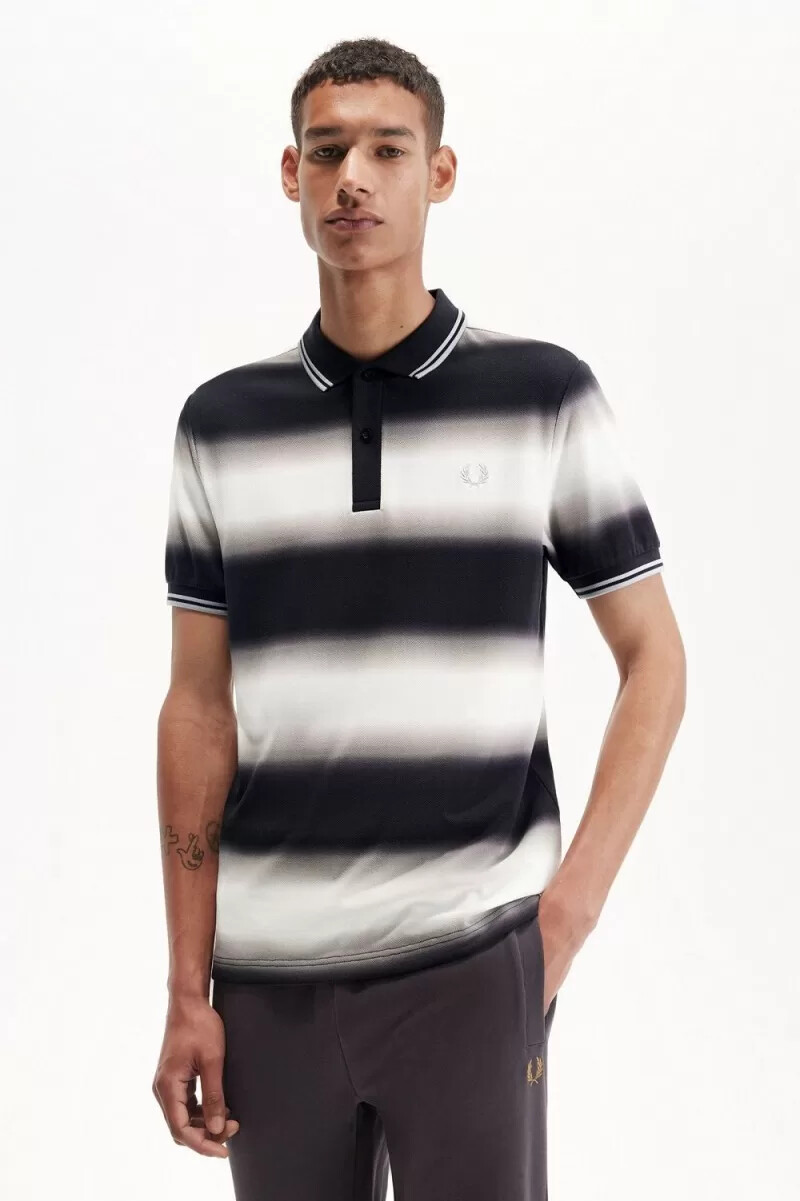 polo fred perry con rayas degradadas para hombre blanco nieve