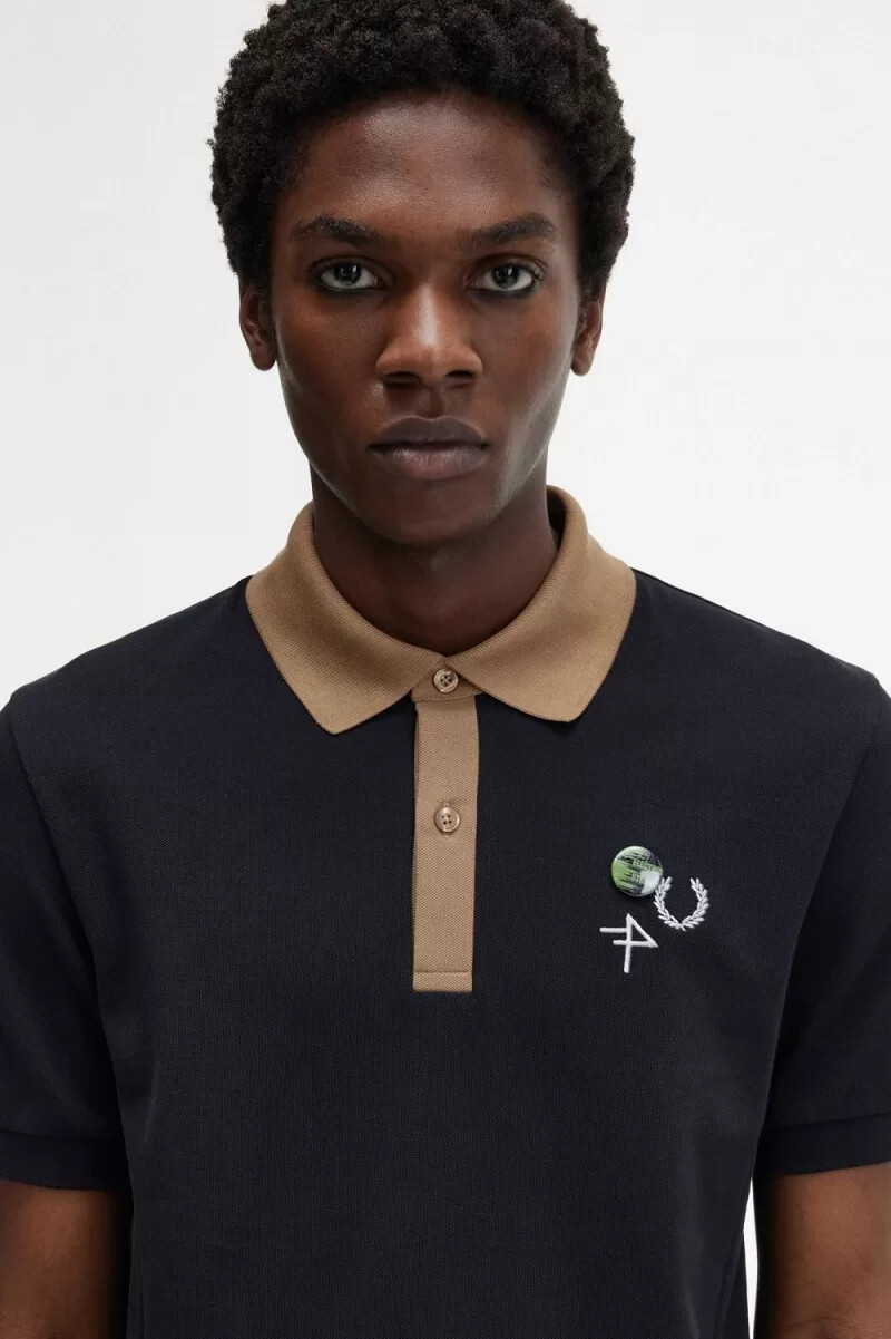 polo fred perry con cuello en contraste para hombre color negro