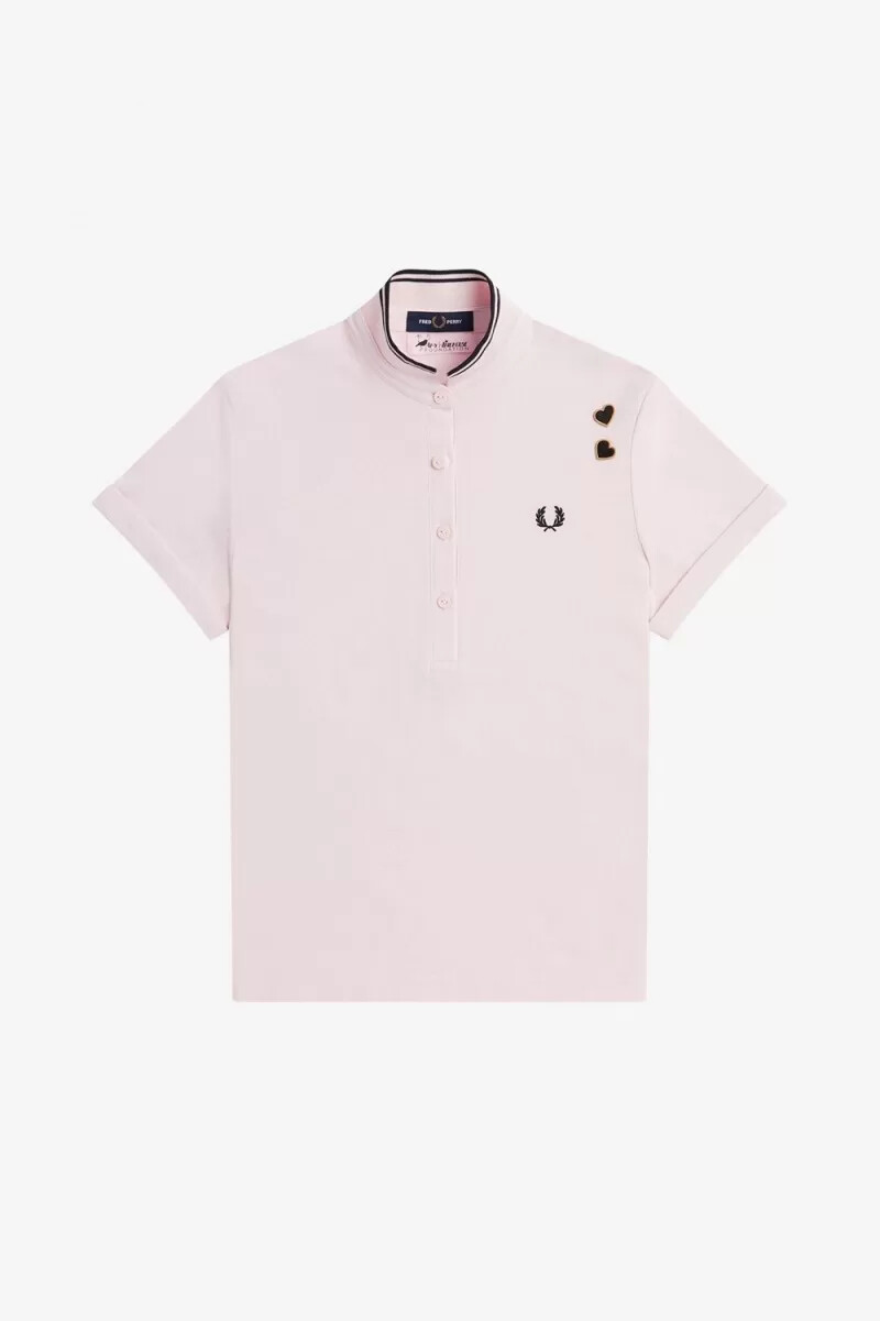 polo fred perry de piqué con ribete para mujer color rosa lechoso