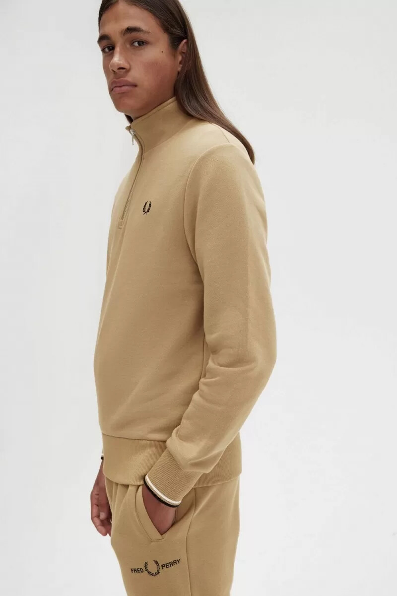 sudadera fred perry con media cremallera para hombre verde