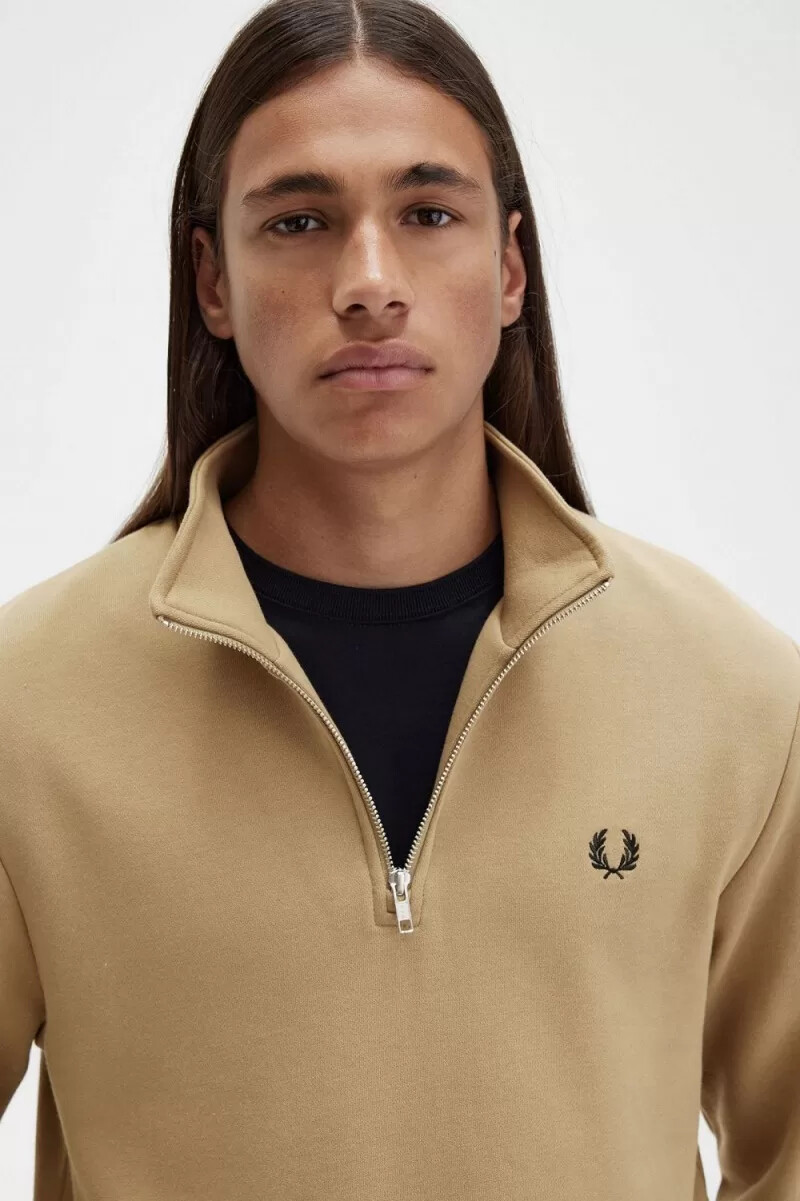 sudadera fred perry con media cremallera para hombre verde