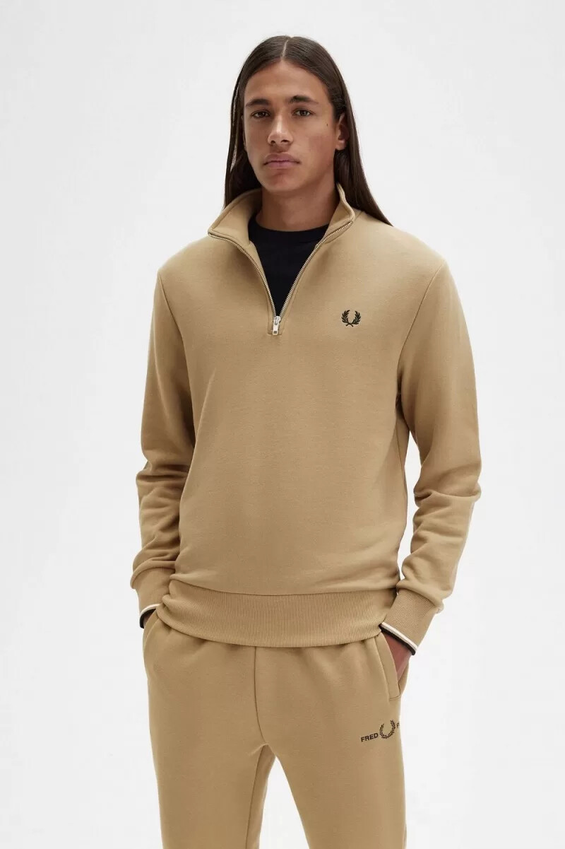 sudadera fred perry con media cremallera para hombre verde