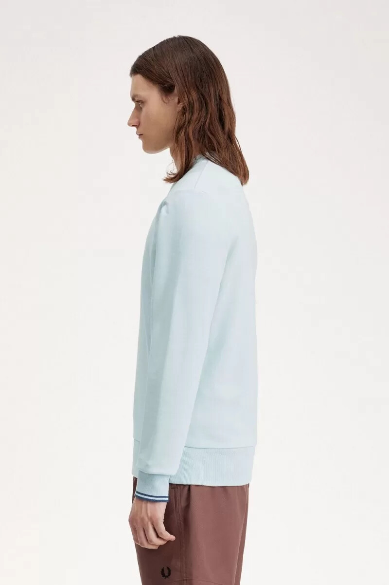 sudadera fred perry de cuello redondo para hombre en azul medianoche aguamarina claro