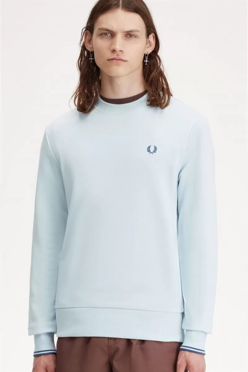 sudadera fred perry de cuello redondo para hombre en azul medianoche aguamarina claro