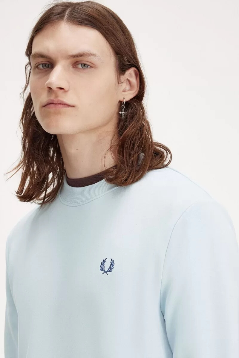 sudadera fred perry de cuello redondo para hombre en azul medianoche aguamarina claro