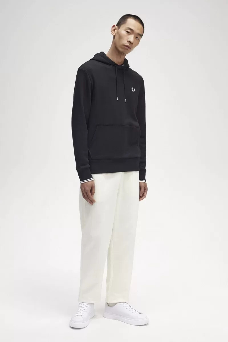 sudadera con capucha y ribete de fred perry para hombre color negro
