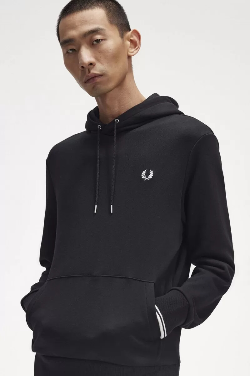 sudadera con capucha y ribete de fred perry para hombre color negro