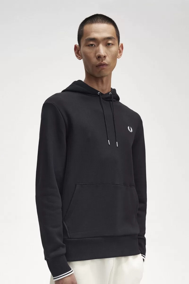 sudadera con capucha y ribete de fred perry para hombre color negro