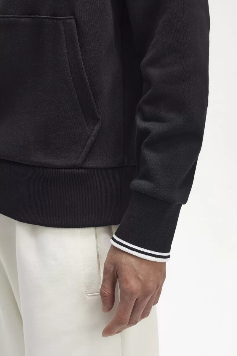 sudadera con capucha y ribete de fred perry para hombre color negro