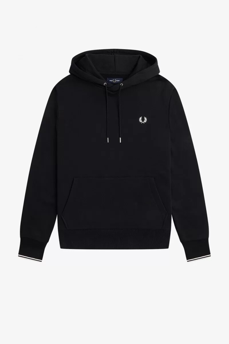 sudadera con capucha y ribete de fred perry para hombre color negro