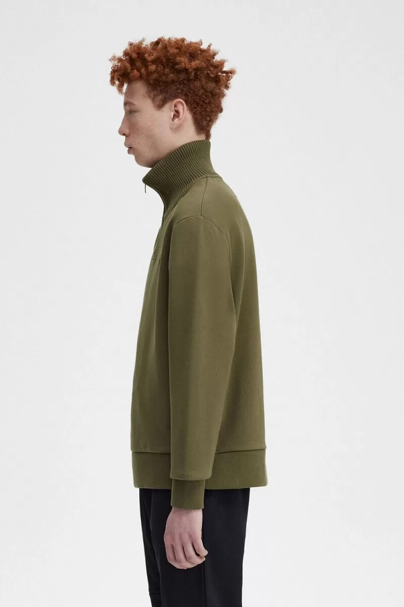 sudadera fred perry con cuello con cremallera y ribete de punto para hombre color verde uniforme