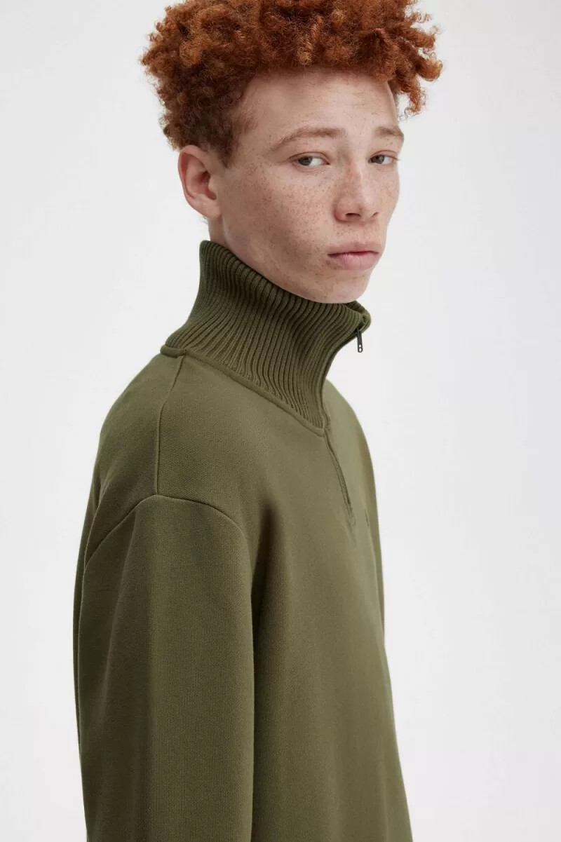 sudadera fred perry con cuello con cremallera y ribete de punto para hombre color verde uniforme