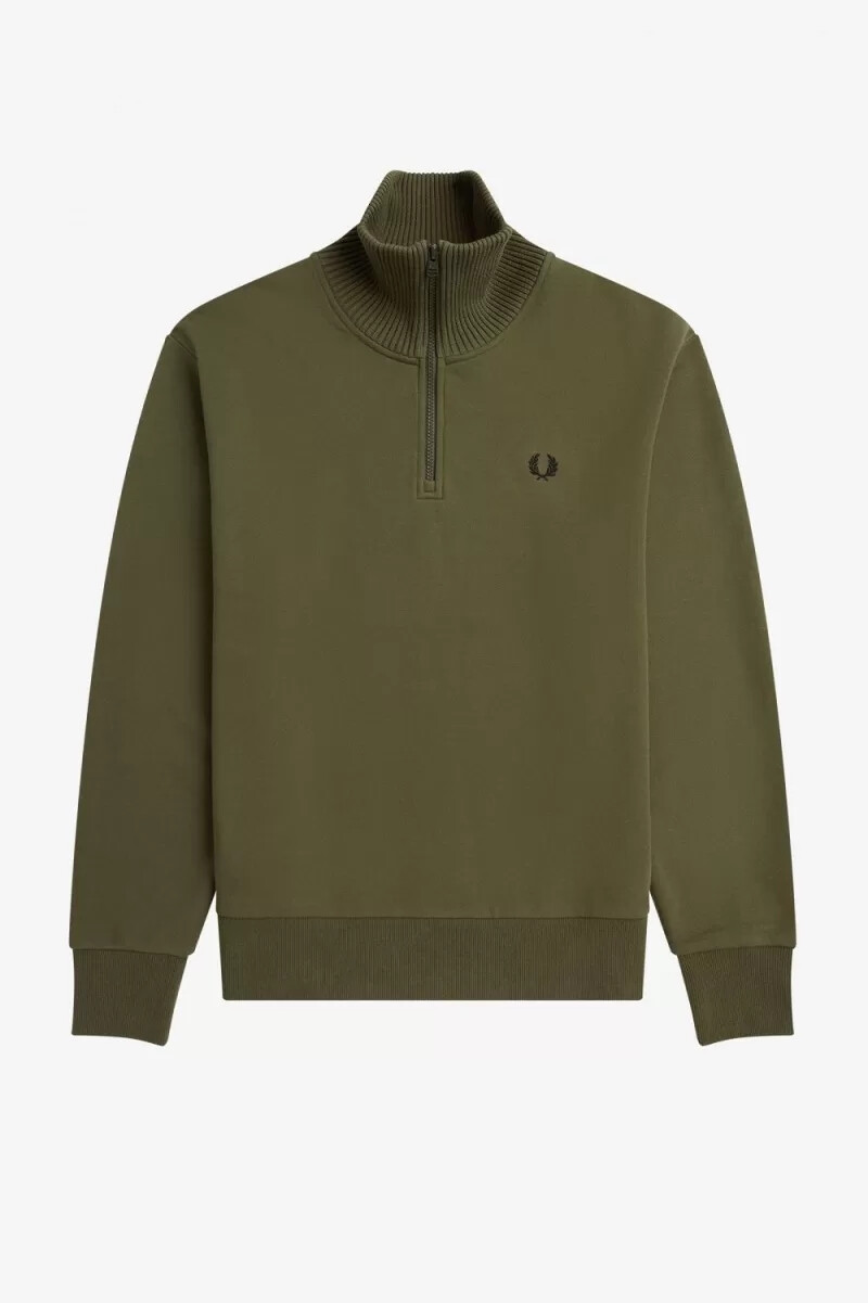 sudadera fred perry con cuello con cremallera y ribete de punto para hombre color verde uniforme