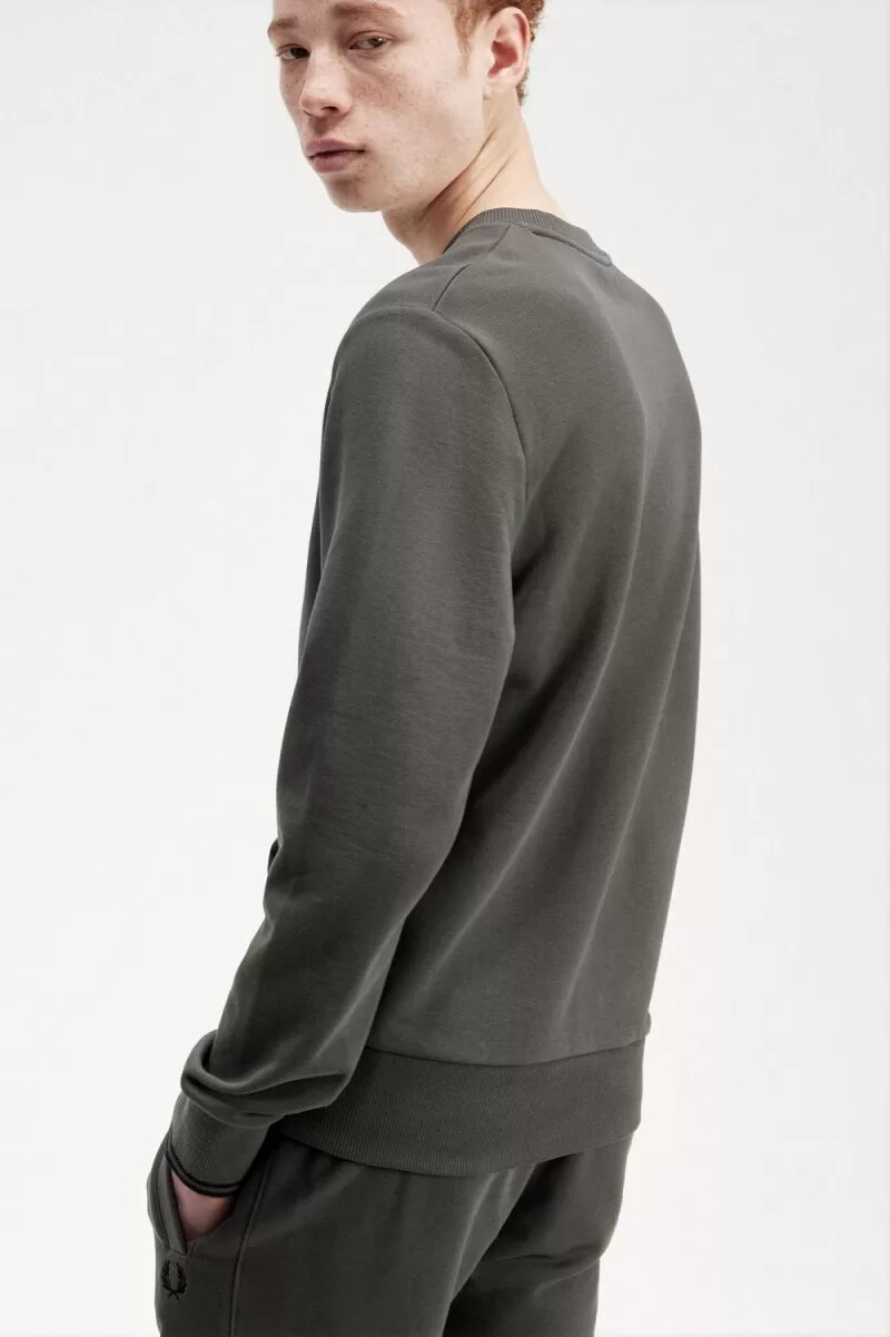 sudadera fred perry con cuello redondo para hombre color verde campo
