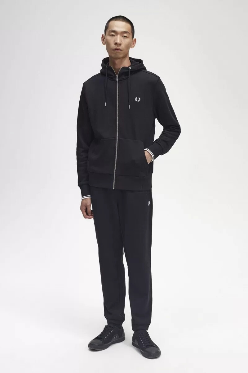 sudadera con capucha y cremallera fred perry para hombre color negro