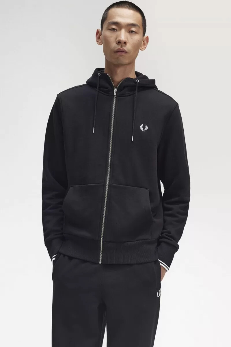 sudadera con capucha y cremallera fred perry para hombre color negro